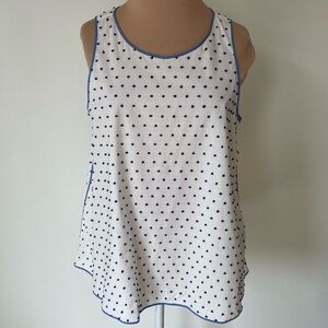 ODEEH White Stretch Cotton Blue Dot Trimmed Sleeveless Blouse Size DE 36/US 6